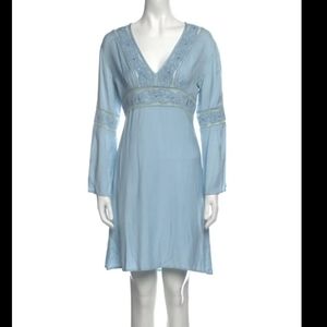 Calypso Blue Dress with lace and bell sleeves size XS